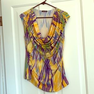 Purple and yellow Josie Natori drape front size M